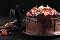 Fresh delicious homemade chocolate cake with berries Royalty Free Stock Photo