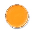 Fresh delicious homemade pumpkin pie on white background