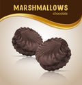 Fresh and delicious marshmallow. Marshmallows in chocolate. Design elements for marshmallow packaging. Royalty Free Stock Photo