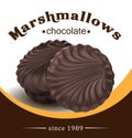 Fresh and delicious marshmallow. Marshmallows in chocolate. Design elements for marshmallow packaging. Royalty Free Stock Photo