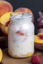 Fresh delicious milk yogurt with peach flavor Royalty Free Stock Photo
