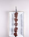 fresh and delicious mutton shashlik on a skewer. View from above. Chinese cuisine