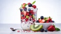 Fresh and delicious parfait with layers of yogurt, granola, and mixed berries, topped with whipped cream and mint healthy Royalty Free Stock Photo