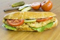 Fresh Delicious Sandwich Made of Chicken, Tomato, Cucumber and Lettuce Royalty Free Stock Photo