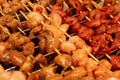 Fresh delicious seasoned chicken base culinary set shish kebab closeup background base