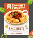 Fresh and delicious spaghetti pasta with meatballs ads