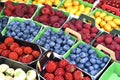 Fresh and delicious strawberries,blueberry and raspberry are placed on a table.Healthy food.