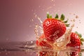 Fresh delicious strawberries with splashes of water. Berry flying in the air Royalty Free Stock Photo