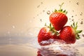 Fresh delicious strawberries with splashes of water. Berry flying in the air Royalty Free Stock Photo