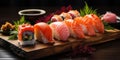 Fresh and delicious sushi. Generative AI