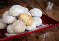 Fresh delicious traditional Christmas butter cookies called kourampiedes