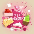 Fresh Desserts Set Banner Colorful Cake Sweet Beautiful Delicious Food Logo