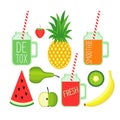 Fresh detox smoothies with strawberry, banana, pineapple, apple,pear, watermelon and kiwi.