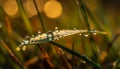 Fresh dew drops on green grass blades generated by AI