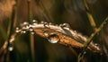 Fresh dew drops on green grass blades generated by AI