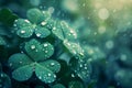 Fresh dew drops on vibrant green clover leaves Royalty Free Stock Photo