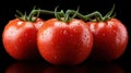 Fresh, dewy tomatoes on a vine, highlighting their vibrant color and texture Royalty Free Stock Photo