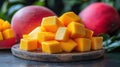 Fresh diced mango on wooden board Royalty Free Stock Photo