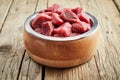 Fresh diced raw meat in a doggy bowl