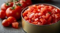Fresh diced tomatoes in a metal bowl, close-up Royalty Free Stock Photo