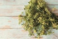 Fresh dill bunch on wooden background Royalty Free Stock Photo