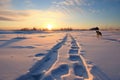 fresh dog tracks in the snow Royalty Free Stock Photo