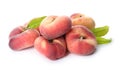 Fresh donut peaches with leaves on white background Royalty Free Stock Photo