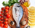 Fresh dorado fish and seafood Royalty Free Stock Photo