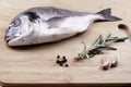 Fresh dorado fish seafood on wooden plank Royalty Free Stock Photo