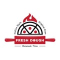 Fresh dough pizza logo with red rolling pin