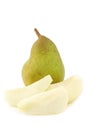 Fresh doyenne de comice pear and a cut one