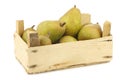 Fresh doyenne de comice pears in a wooden crate Royalty Free Stock Photo