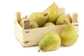 Fresh doyenne de comice pears in a wooden crate Royalty Free Stock Photo