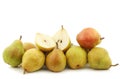 Fresh doyennÃÂ© de comice pears and a cut one Royalty Free Stock Photo