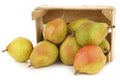 Fresh doyennÃÂ© de comice pears in a wooden crate Royalty Free Stock Photo