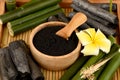 Fresh and dried bamboo and Bamboo charcoal powder. Royalty Free Stock Photo