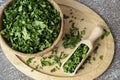 Fresh dried greenery parsley adaptogens ingredient. Herbal medicine healthy eating. Superfood prebiotic food