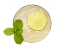 Fresh drink cocktail with mint and lime top view isolated on white background Royalty Free Stock Photo