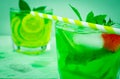 Fresh drink cocktail mojito with lemon, lime and lemon Royalty Free Stock Photo