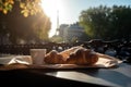 drink france food cup bar breakfast croissant french table paris. Generative AI.