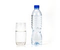 Fresh drink water bottle and glass on white background