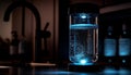 Fresh drop of purified water in glass reflects blue nature generated by AI