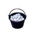 Fresh duck eggs in black plastic bucket isolated on white background , clipping path Royalty Free Stock Photo