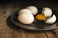 Fresh duck eggs in moody vintage retro style natural lighting se