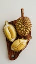 Fresh durian fruit on wooden cutting board Royalty Free Stock Photo
