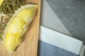 Fresh of durian put on wooden tray Royalty Free Stock Photo