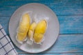 Fresh Durian and pulp of Durian yellow color Royalty Free Stock Photo