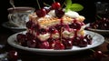 fresh dutch cherry cake with layers of puff pastry