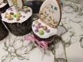 Fresh Easter cakes are displayed on the festive table