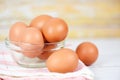 Fresh egg glass bowl on the wooden table background - Raw chicken eggs collect from the farm products natural eggs for food Royalty Free Stock Photo